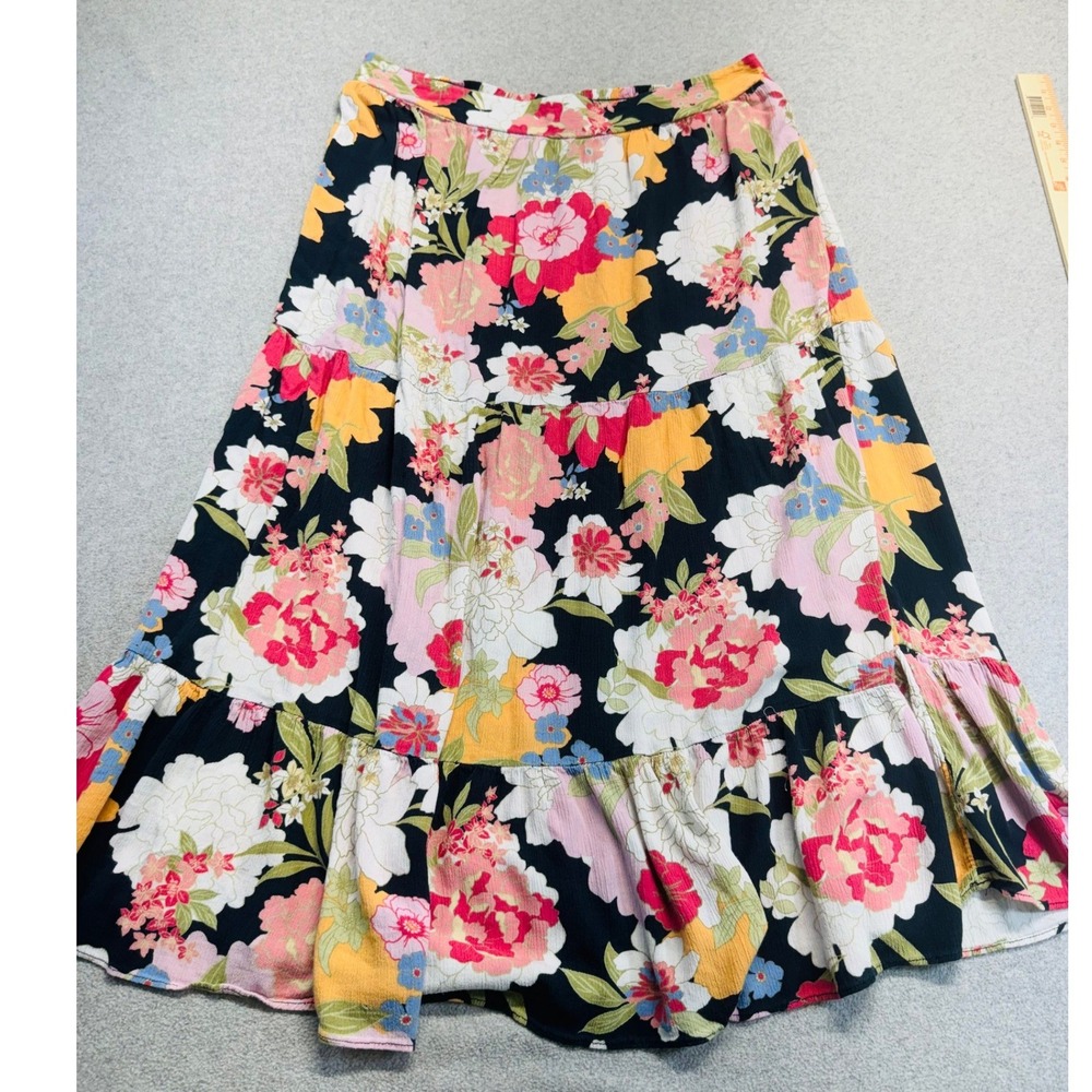 Jessica Simpson Maxi‎ Skirt Womens XL Black Floral Tiered Boho Peasant Flowy